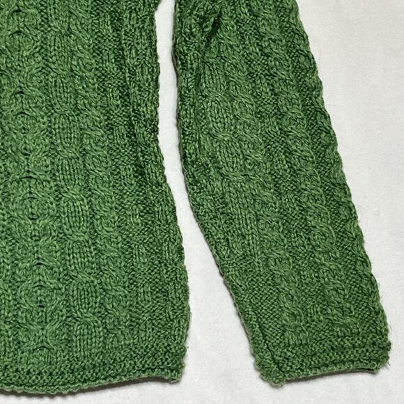 Aran Sweater Market Merino Wool Sweater XS Green Cable Knit V Neck Ireland - Picture 7 of 16